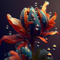 Beautiful flower with water drops. 3d rendering, 3d illustration., Image photo