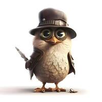 Cute owl with a pilot hat and goggles on a white background, Image photo