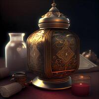 3d rendering of an old lantern on a fantasy space background., Image photo