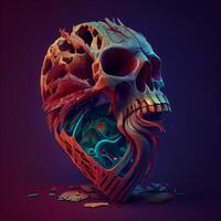 3d illustration of a human skull in the form of a heart, Image photo