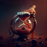 Time concept. Hourglass with burning sand inside. 3D rendering, Image photo