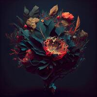 Bouquet of autumn flowers on a dark background. illustration., Image photo