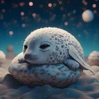 3D rendering of a white alien in the ocean with stars in the background, Image photo