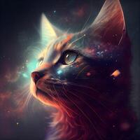 Portrait of a red cat in space. Colorful background., Image photo