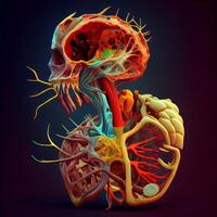 Human heart anatomy on dark background. 3D illustration. Human heart., Image photo