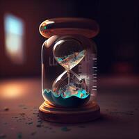 Hourglass with sand inside. Time management concept. 3D rendering, Image photo