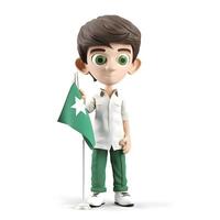 3D Render of a Kid Holding the Flag of Pakistan Isolated on White Background, Image photo