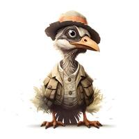 Cute turkey in safari hat isolated on a white background., Image photo