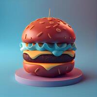 hamburguesa en un oscuro antecedentes. 3d hacer ilustración., ai generativo imagen foto