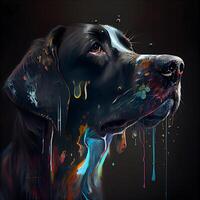 Digital painting of a labrador retriever head with colorful paint splashes., Image photo