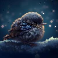 3D rendering of a crow sitting on a cloud in the night sky, Image photo