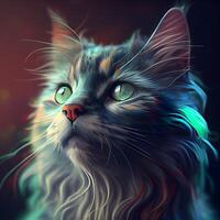 Siberian cat with green eyes and blue eyes. Digital painting., Image photo