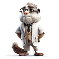 3D rendering of a cartoon character in a coat and glasses., Image photo