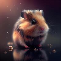 Hamster eating nuts on a dark background. Close up., Image photo