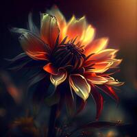 Beautiful orange dahlia flower on a dark background close-up, Image photo