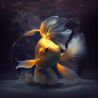 Goldfish in aquarium. 3D illustration. Conceptual image., Image photo
