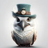 Owl in top hat with watch and clock. 3d illustration, Image photo