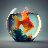 pez de colores en un redondo vaso acuario. 3d representación, 3d ilustración., ai generativo imagen foto