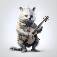 Cute polar bear with guitar on a gray background. 3d illustration, Image photo