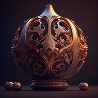 3d render of vase with ornament on a dark background., Image photo