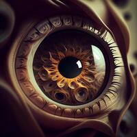 A closeup of the eye of a robot. 3D rendering, Image photo