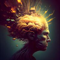 3d rendering of a human head with brain in digital art style, Image photo