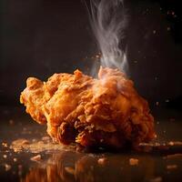 Crispy fried breadcrumbs with smoke on a black background, Image photo