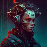 Futuristic cyberpunk girl. Portrait of a futuristic woman. Sci fi style., Image photo