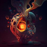 3d illustration of human skull with blood and neurons in it., Image photo