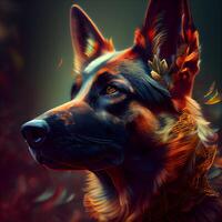 German shepherd dog portrait in profile. Digital painting. 3D illustration., Image photo