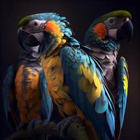 Beautiful macaw parrots isolated on black background, closeup, Image photo