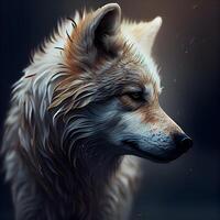 Digital painting of a wolf in front of a dark background, 3d illustration, Image photo