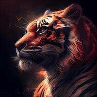 Siberian tiger in the dark with fire effect, digital painting, Image photo