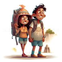 3D Render of Cartoon Couple with Luggage on white background, Image photo