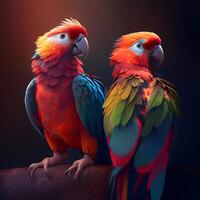 Colorful macaw parrots on a black background. 3d rendering, Image photo