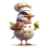 3d rendered illustration of a penguin chef with a hat and apron, Image photo