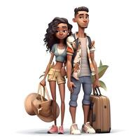 3d illustration of a man and a woman holding a passport and a suitcase, Image photo