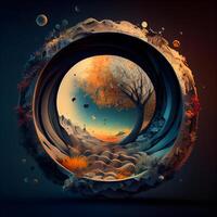 Abstract nature background with planet and trees. Elements of this image furnished by NASA, Image photo