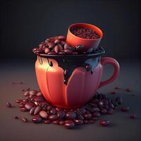 café frijoles derramado desde un taza. 3d ilustración., ai generativo imagen foto