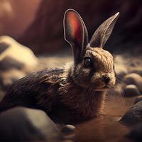 Rabbit in the water - 3D illustration of a wild animal, Image photo