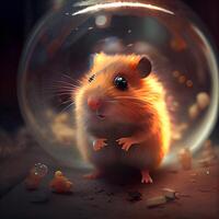 Hamster in a glass jar on a dark background. The concept of the new year 2020., Image photo