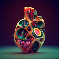 Colorful abstract human heart on dark background. 3D rendering., Image photo