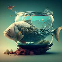 Fish in a fishbowl. Underwater world. 3D rendering, Image photo