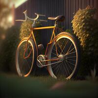 Retro bicycle on color background. 3D illustration. 3D rendering, Image photo