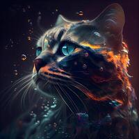 fantasía retrato de un gato con azul ojos. 3d representación, ai generativo imagen foto