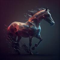 3d representación de un caballo en resumen ligero en un oscuro fondo, ai generativo imagen foto