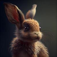 Cute little rabbit on a dark background. Portrait of a rabbit., Image photo