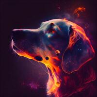 Golden Retriever dog with colorful fire effect. Digital painting., Image photo