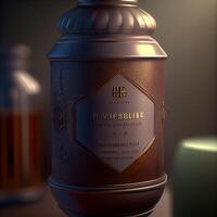 3d rendering of an old fashioned kerosene bottle on a dark background, Image photo