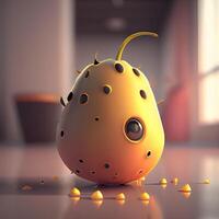 Illustration of an orange monster in a room. 3d rendering, Image photo